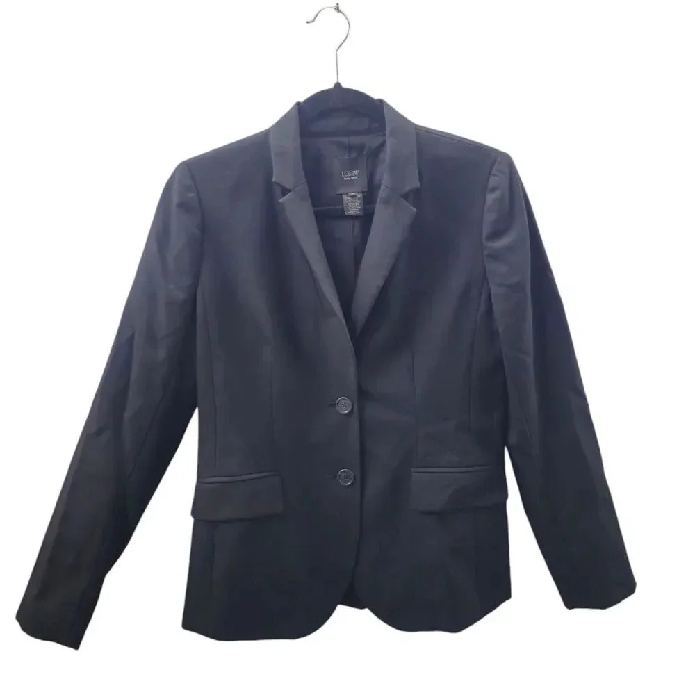 J. Crew Super 120s Wool Black Career‎ Blazer Womens Size 4 Tailored Classic $249